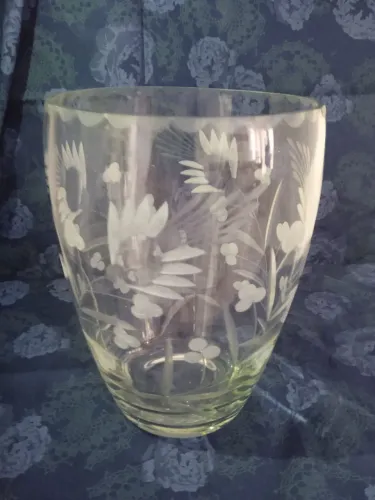 Vaso de Cristal Antigo Lapidado Cristais Mauá - Boca Larga