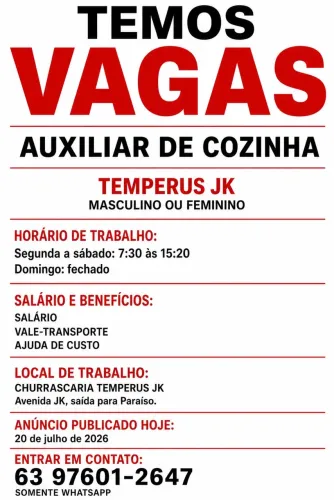 Vaga de Auxiliar de cozinha