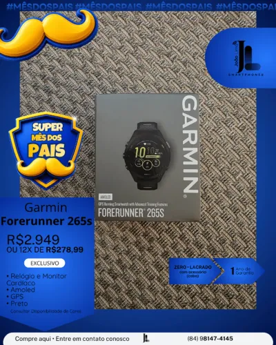 GARMIN FORERUNNER 265S, PRETO, LACRADO, EXCLUSIVO!