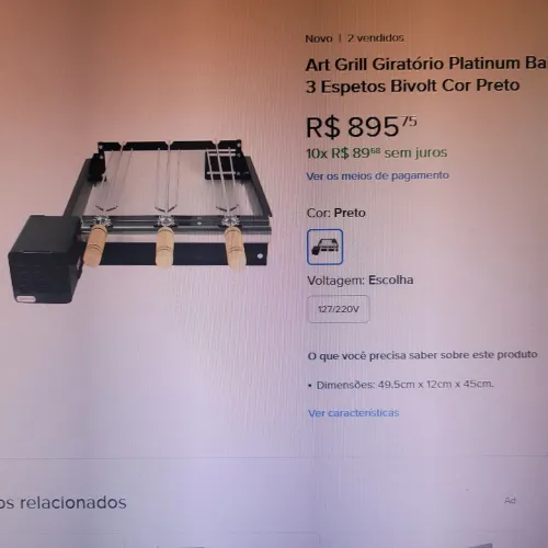 Art gril Platinum baixo 3 espetos
