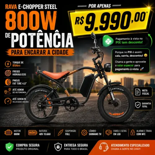 Bicicleta elétrica rava e-chooper