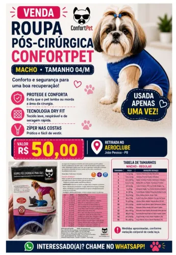 Roupa para pós operatório- cachorro macho - tamanho 4/ ou médio 
