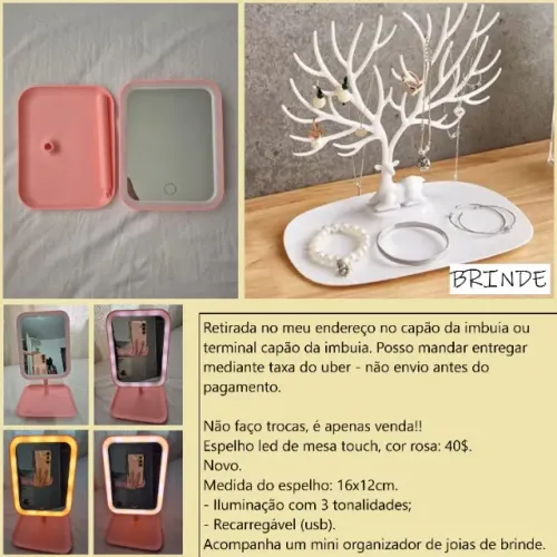Espelho led de mesa rosa + brinde novos