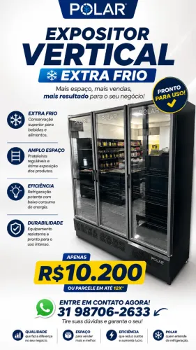 EXPOSITOR VERTICAL 1,70M 220V PRETO - Extra Frio SEMI NOVO OPORTUNIDADE!