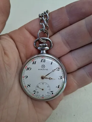 Antigo relógio de bolso Mirvaine (suíço) à corda
