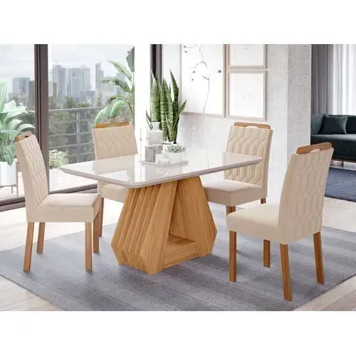 Conjunto Sala de Jantar Ágata Tampo em MDF e Vidro Com 4 Cadeiras Paola Cimol
