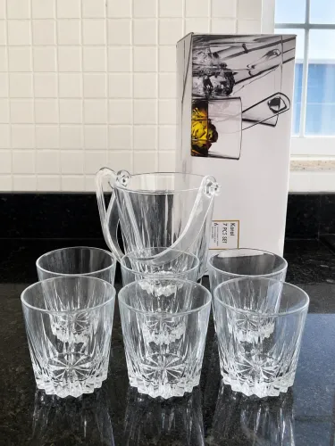 KIT DE WHISKY / DRINKS COM PORTA GELO E 6 COPOS 