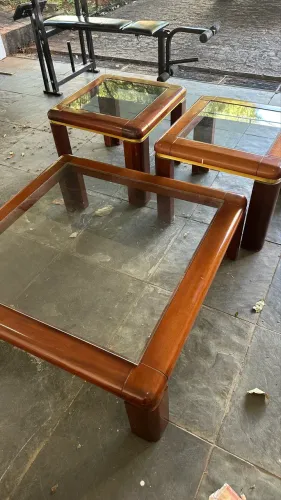 Mesa madeira sala vidro 