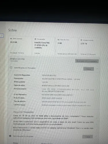 PC Gamer HP OMEN i7-6700 + GTX 1060 3GB + 32GB RAM + SSD 1TB + HD 2TB