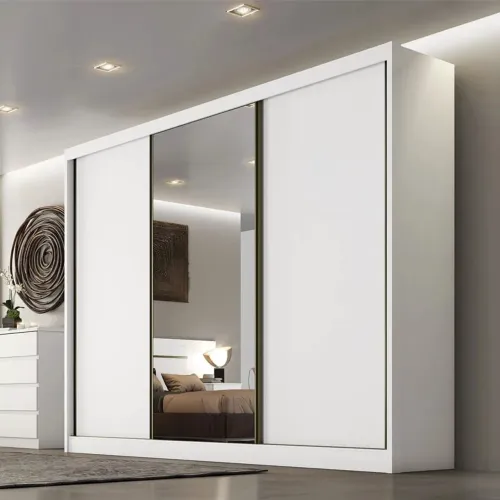 Guarda-roupa Casal 2,73m Sollo Plus Branco 3 Portas 8 Gavetas 100% MDF com 1 Espelho