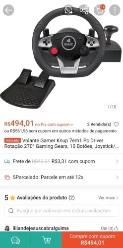 Volante knup usado poucas vezes