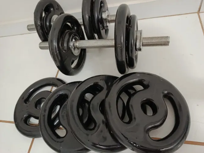Kit halteres+ anilhas 32 kgs emborrachadas