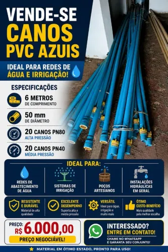 VENDE-SE KIT DE CANOS PVC AZUIS + MANGUEIRA PARA GOTEJO