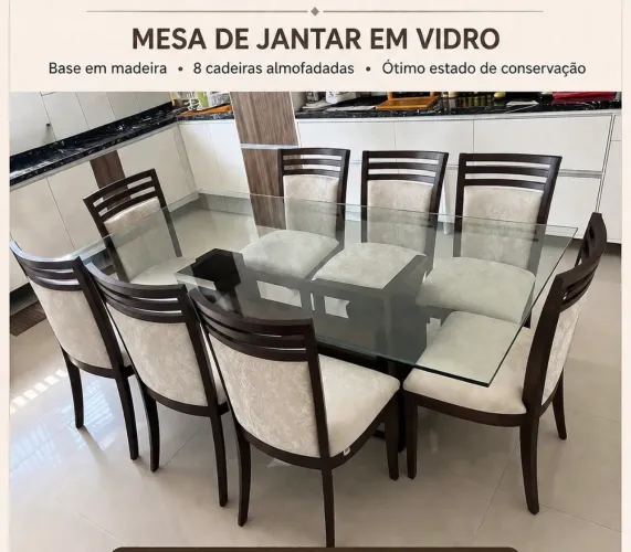 Mesa Vidro com 8 cadeiras