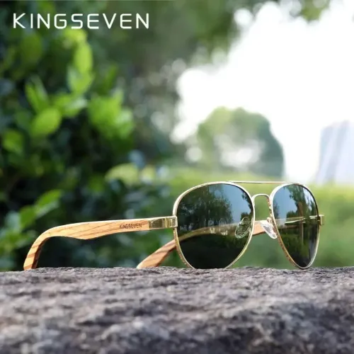 Óculos de Sol Kingseven Z5518 Lentes Polarizadas Caixa de Madeira
