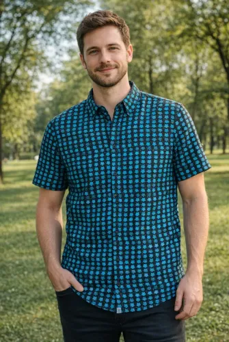 Camisa de Botão Masculina Estampa Trevo 100% Algodão