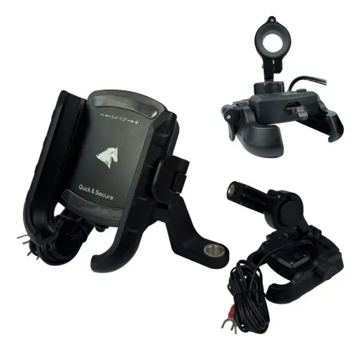 Suporte celular moto com carregador usb - metal aluminio