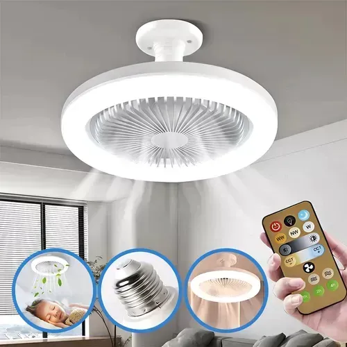 Lâmpada De Ventilador De Teto  com Luz Led Ajustável e Controle  c Bocal E27 30w Luz Branc