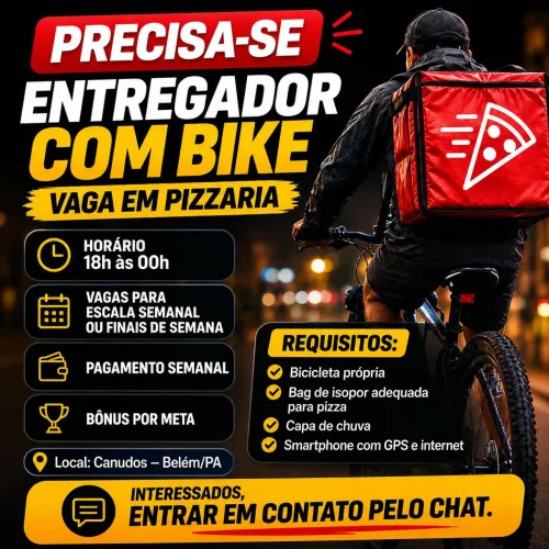 Vaga para Entregador com Bike para Pizzaria
