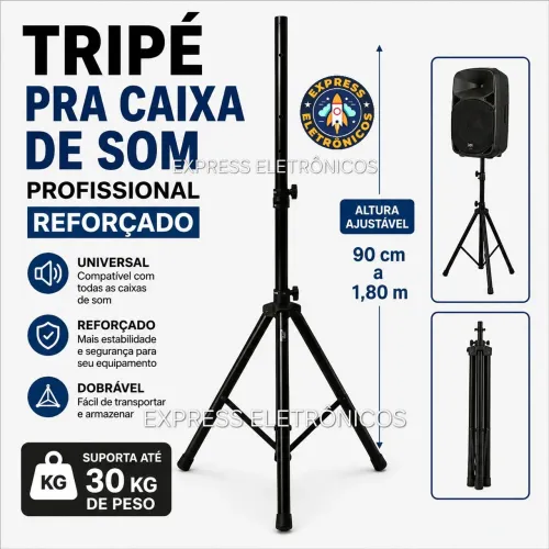 TRIPÉ PROFISSIONAL PARA CAIXA DE SOM REFORÇADO GRANDE ATÉ 180CM DOBRÁVEL AJUSTÁVEL
