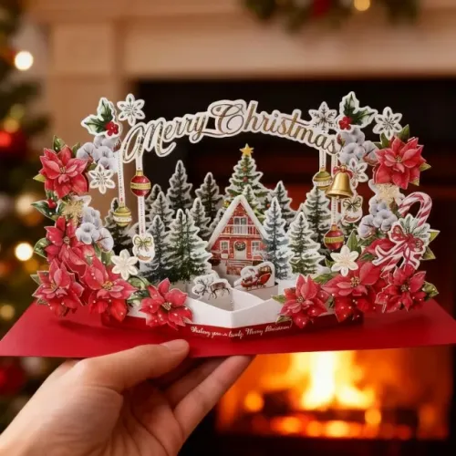Cartão pop-up 3D de Natal com envelopes - novo - original