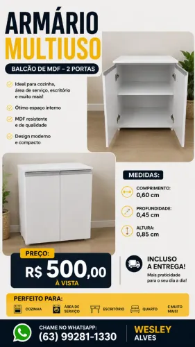 ARMÁRIO BANCADA 2 PORTAS MDF BRANCO