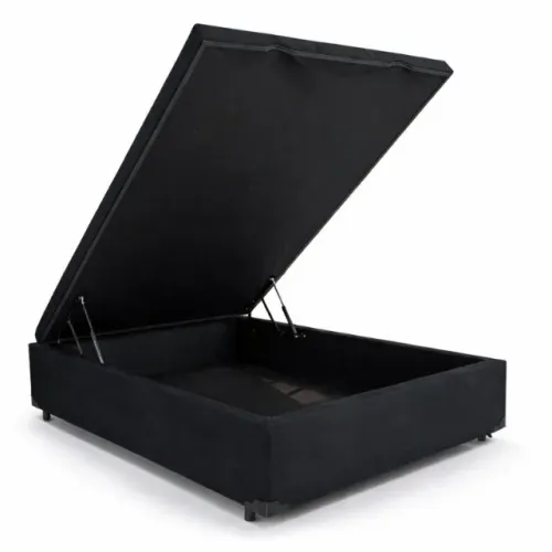 Base Box Baú Casal Prime Confort Sued Preto Blindado 138x188x45 - Issacar