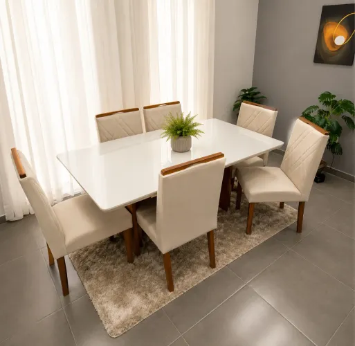 CONJUNTO MESA DE JANTAR COM 6 CADEIRAS - MEDIDAS 160x90 