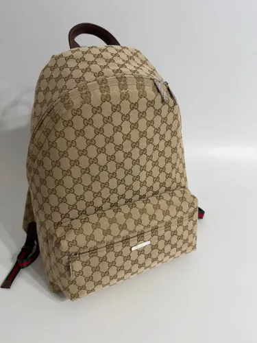 Mochila clássica italiana couro legítimo e tecido jacquard Gucci 