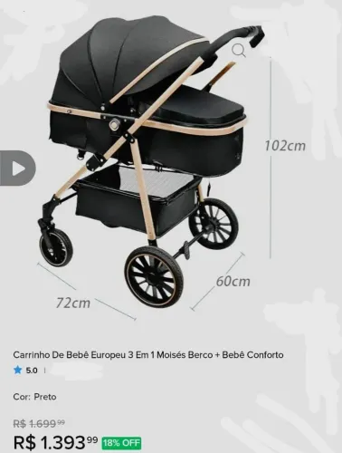 Carrinho de bebê 3 em 1, nunca usado, tá na caixa