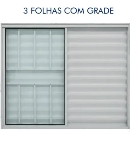 Janela veneziana 3 folhas com grade 100x120 alumínio branco linha modular 