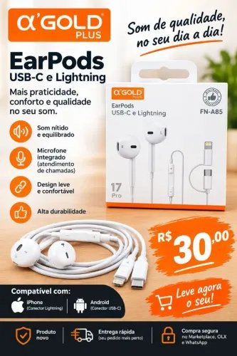 Fone de ouvido com fio a'Gold - R$ 30,00