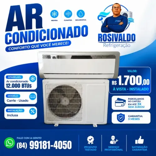 AR-CONDICIONADO 12.000 BTUs CARRIER - USADO | INSTALADO | GARANTIA