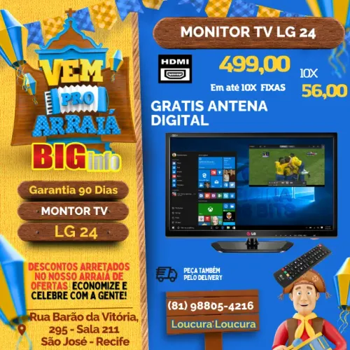 Monitor TV Gamer LG 24 HDMI - Controle - Antena Digital - Em ate 10x Fixas