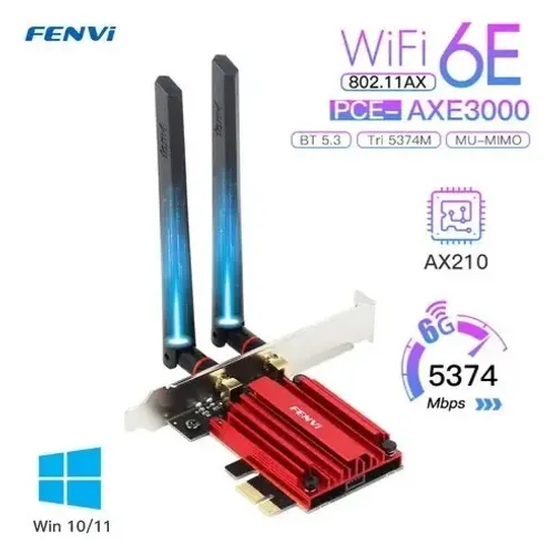 Placa de Rede Wi-Fi 6E + Bluetooth 5.3 Fenvi PCE-AXE3000 PCIe (Intel AX210) - NOVO LACRADO