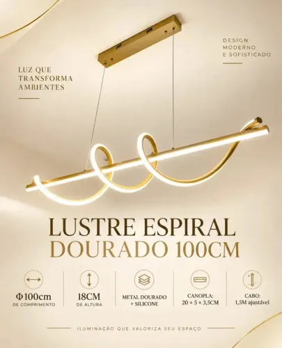 Pendente Led 3000k 63w 100cm Metal Dourado Sindora