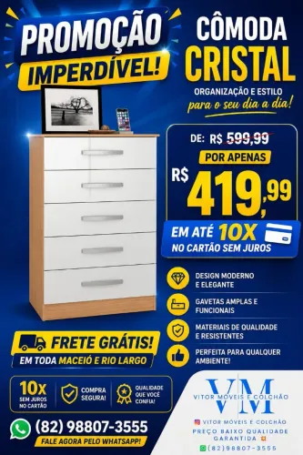 OFERTAS CÔMODA CRISTAL 5 GAVETAS