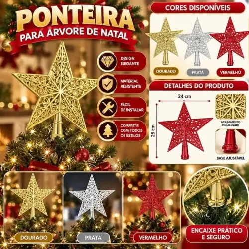 Estrela de Árvore de Natal Enfeite 14,5 cm - E72007 (Cores Sortidas) ?