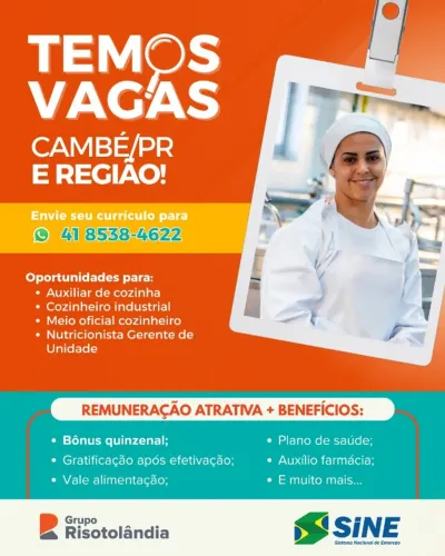 VAGAS DE EMPREGO EM CAMBÉ