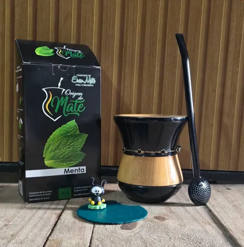 Kit para Chimarrão. Cuia, bomba, biscuit, choker e erva-mate