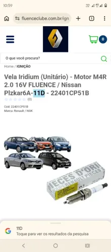 Velas de ignição Renault fluence 2.0 M4R 16V
