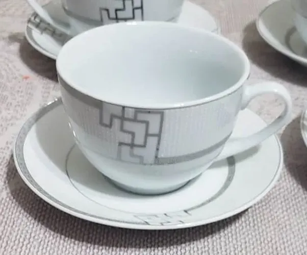 Jogo de Chá Wolff Geométrico Cinza 6 Xícaras 220ml Porcelana