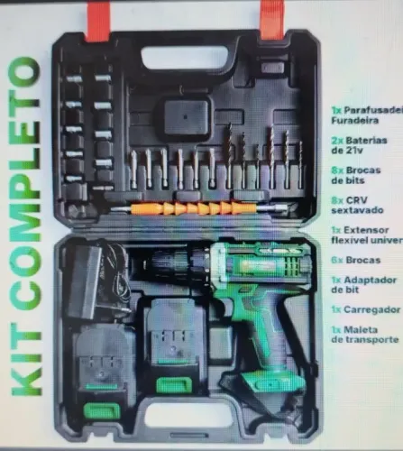 Parafusadeira/Furadeira s/fio 21v c/ 2 baterias, maleta completa c/acessórios