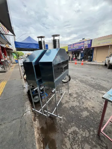 CHURRASQUEIRA PROFISSIONAL INOX PARA ESPETINHOS 1,50M C/ COIFA | A CARVÃO | PARCELAMOS