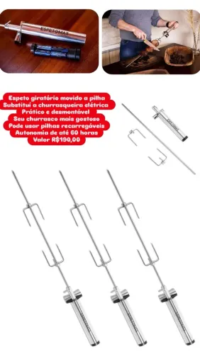 Espeto de churrasco giratório a pilha