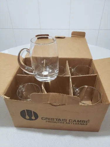 Jogo de copos para chopp em cristal - Retrô, na caixa - novo, sem uso
