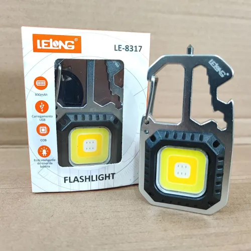Mini lanterna Cob recarregável com Chaveiro e 4 Bits