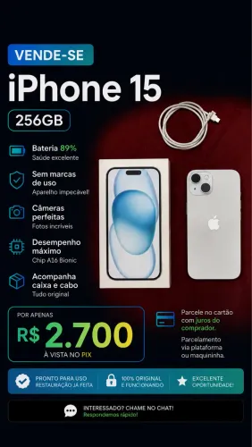 IPHONE 15 | BATERIA 89% | SEM MARCAS DE USO