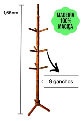 Mancebo de madeira 9 ganchos mogno