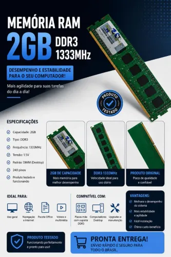Memória ram ddr3 2gb 